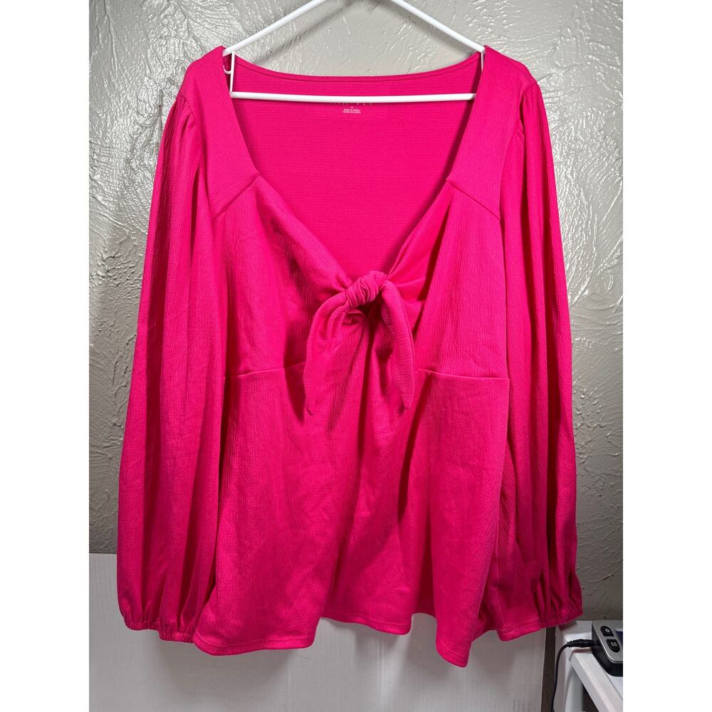 NWT Ava & Viv Shirt Women’s Pink Long Sleeve Sweetheart Tie Neck Plus Aize 2X